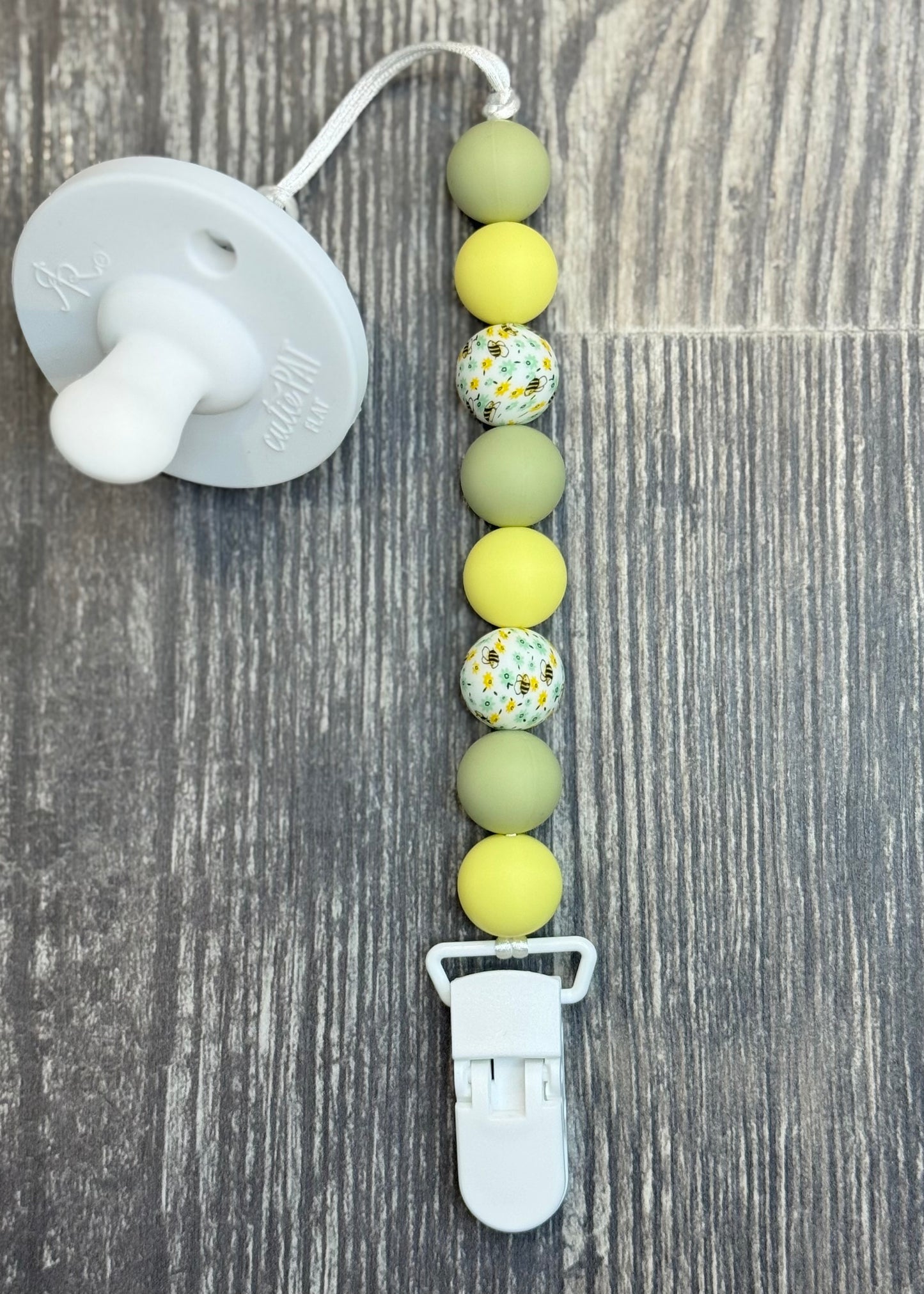 Green And Yellow Bee Pacifier Clip