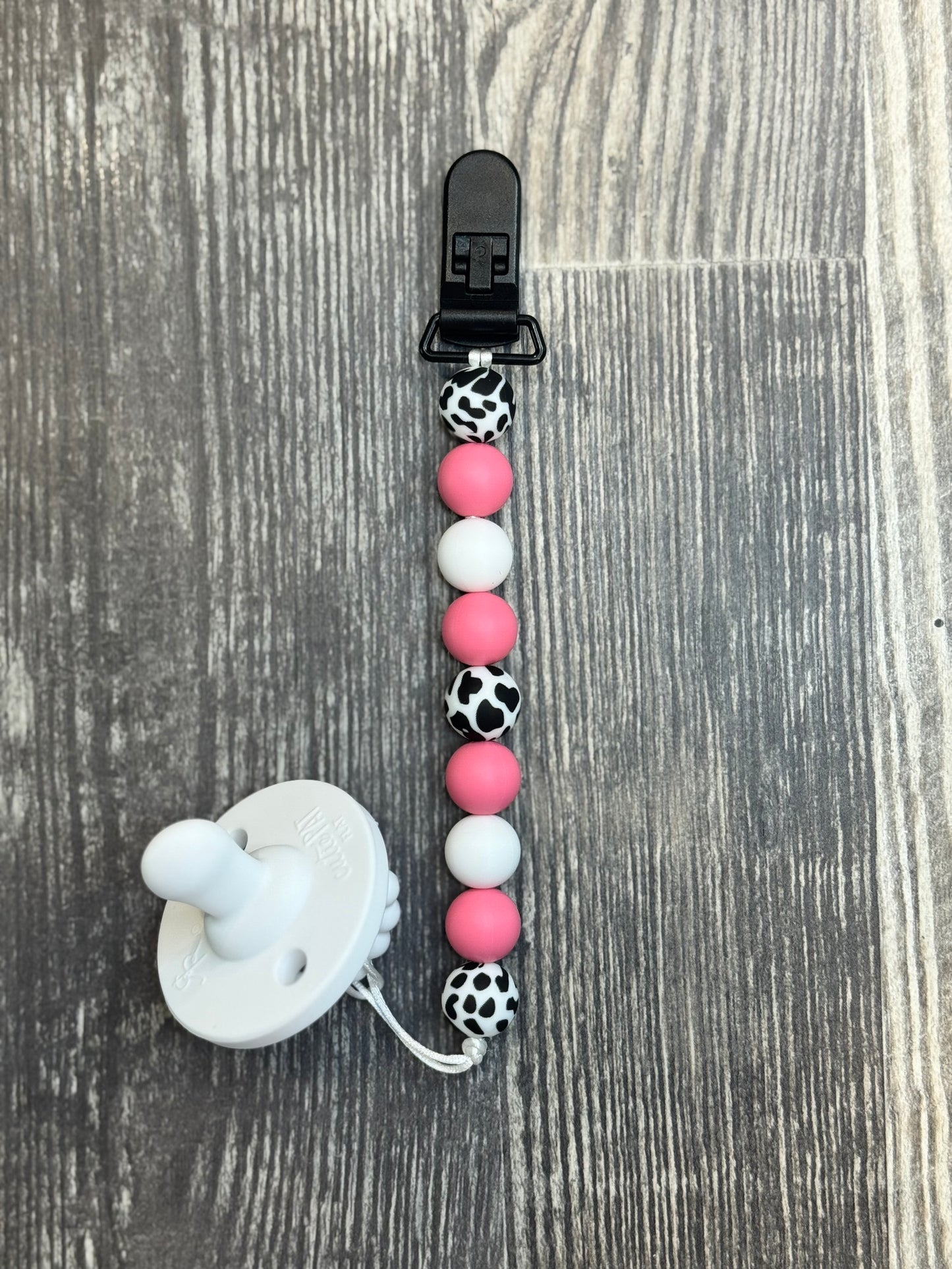 Pink Cow Pacifier Clip