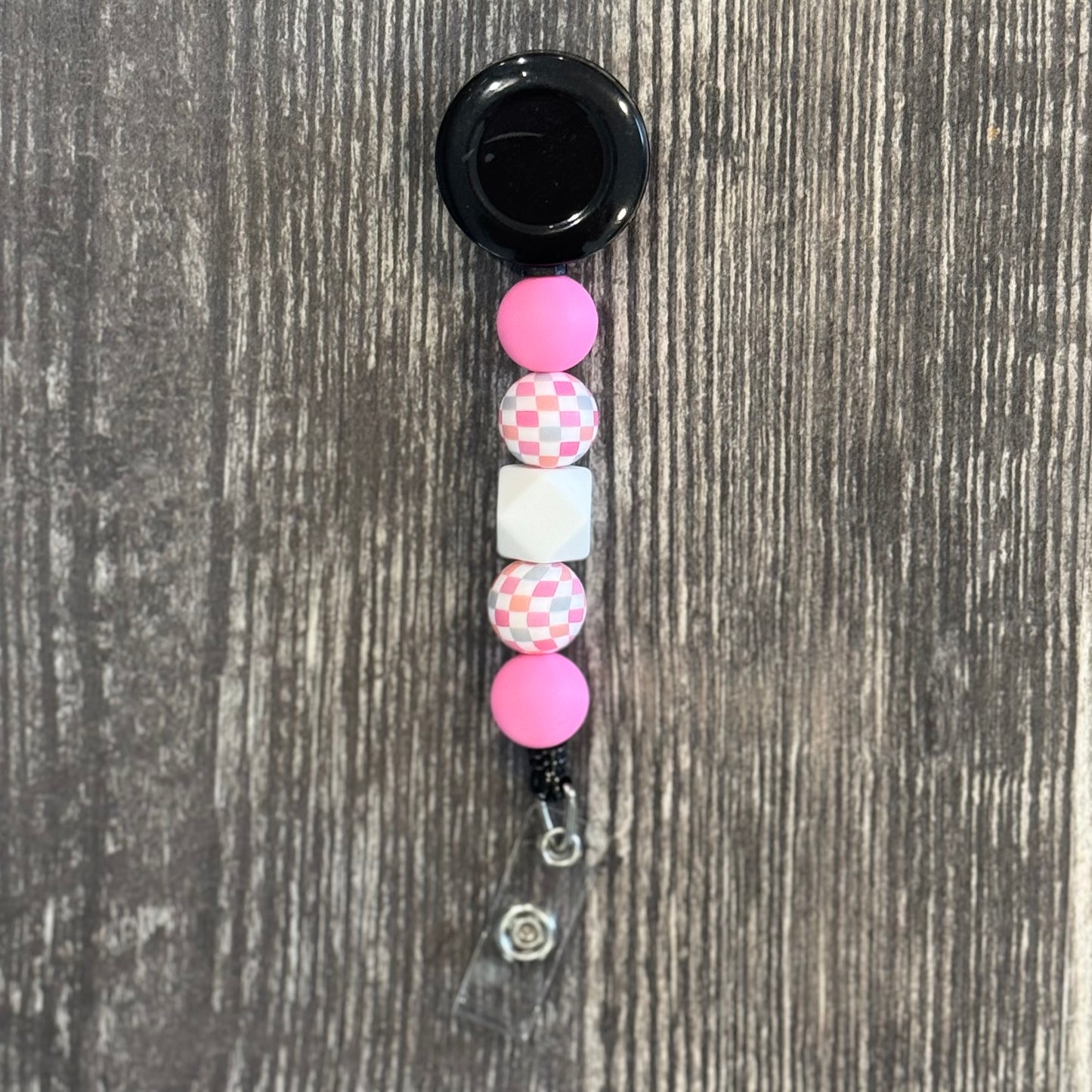 Pink Checkered Badge Reel