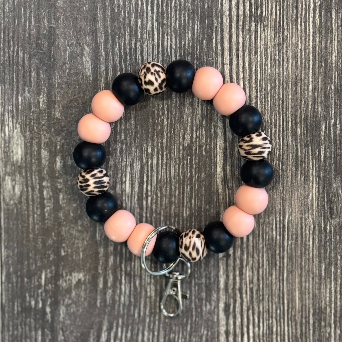 Peach and Black Cheetah Wristlet