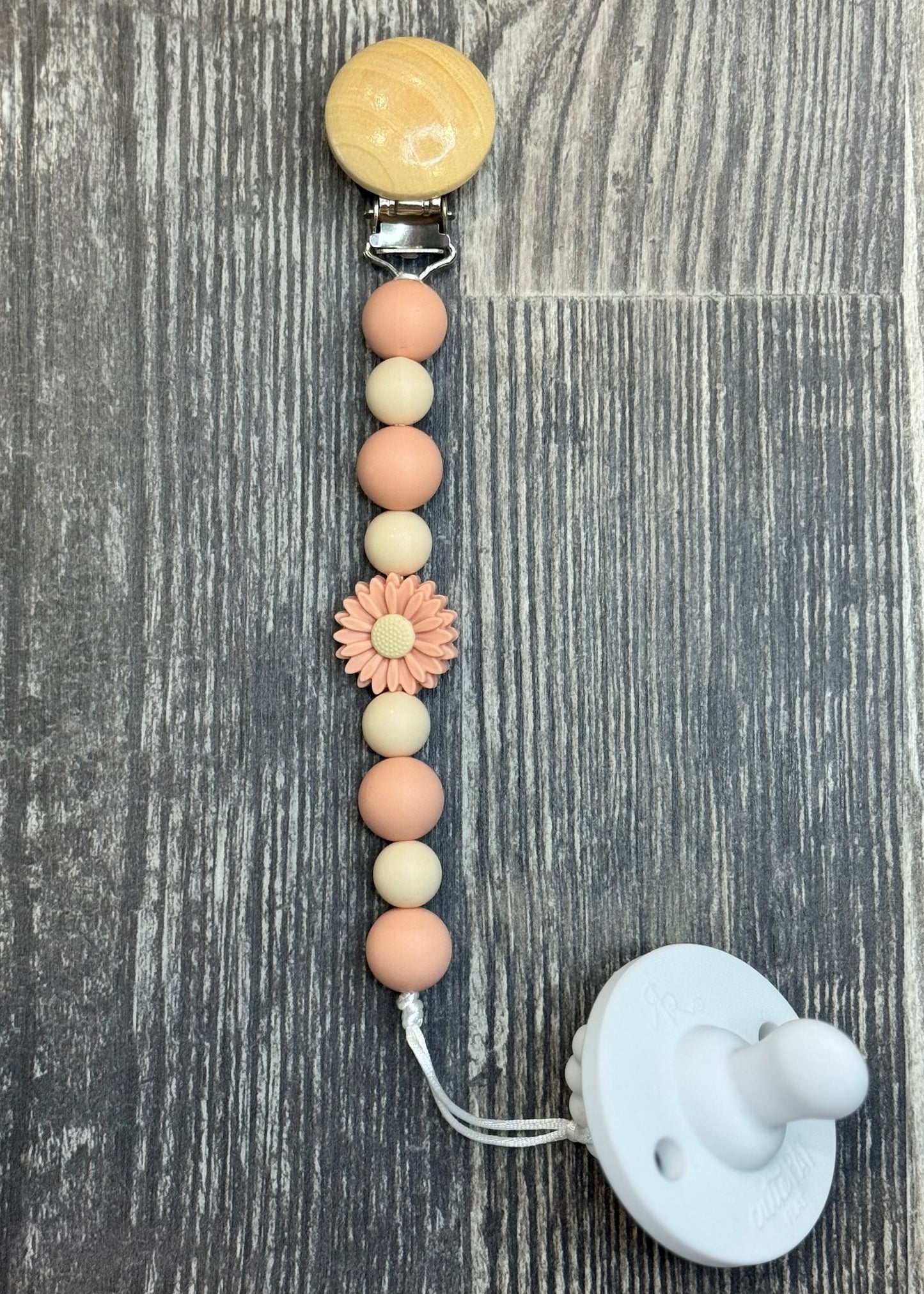Pink Flower Pacifier Clip