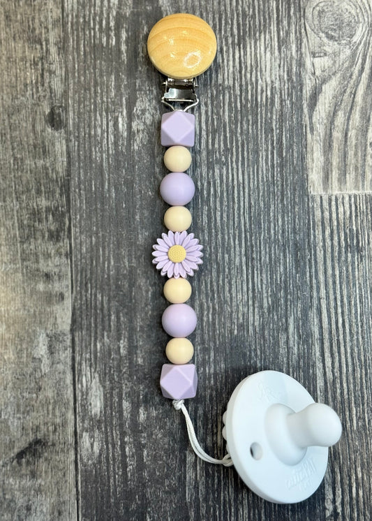 Purple Flower Pacifier Clip