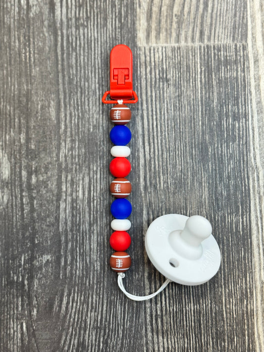 Blue And Red Football Pacifier Clip