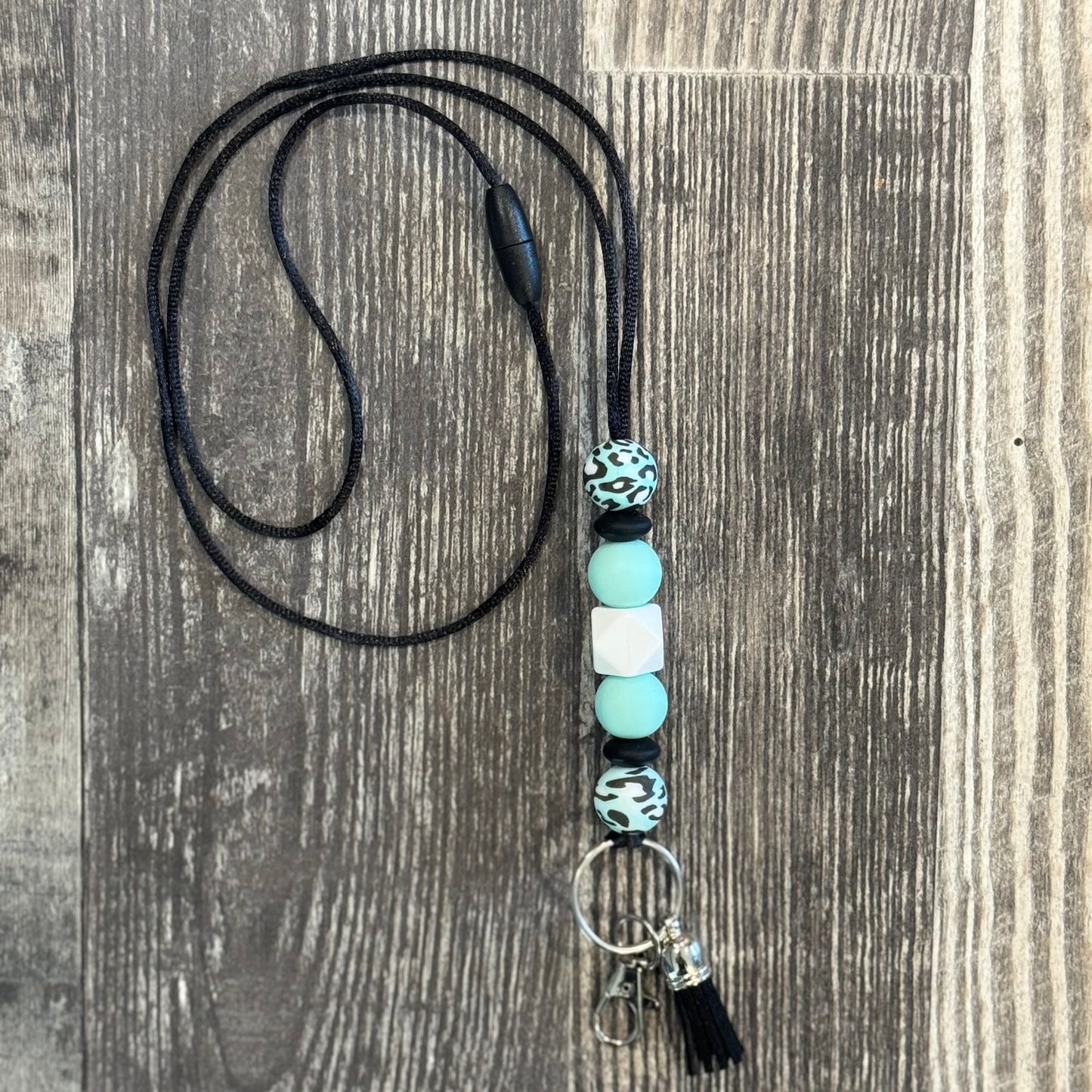 Turquoise and Black Cheetah Lanyard