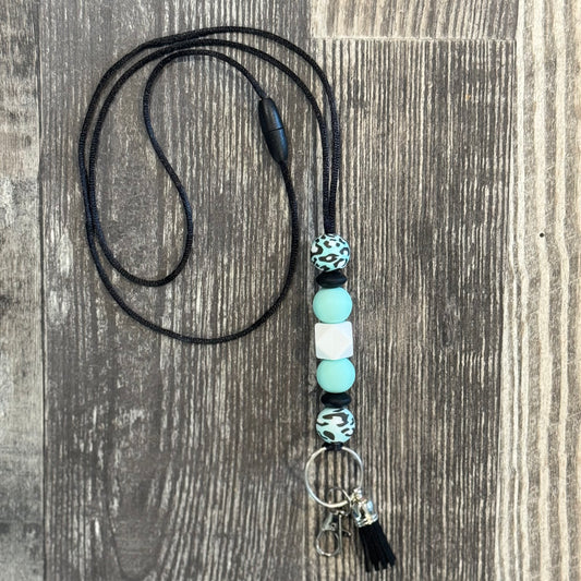 Turquoise and Black Cheetah Lanyard