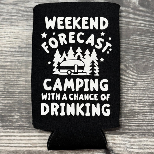 Black and White Camping Slim Koozie