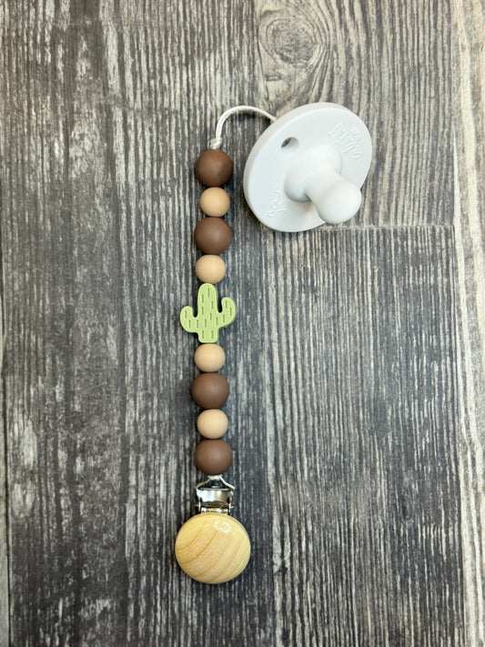 Brown And Green Cactus Pacifier Clip