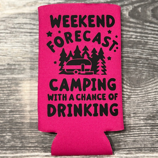 Pink and Black Camping Slim Koozie