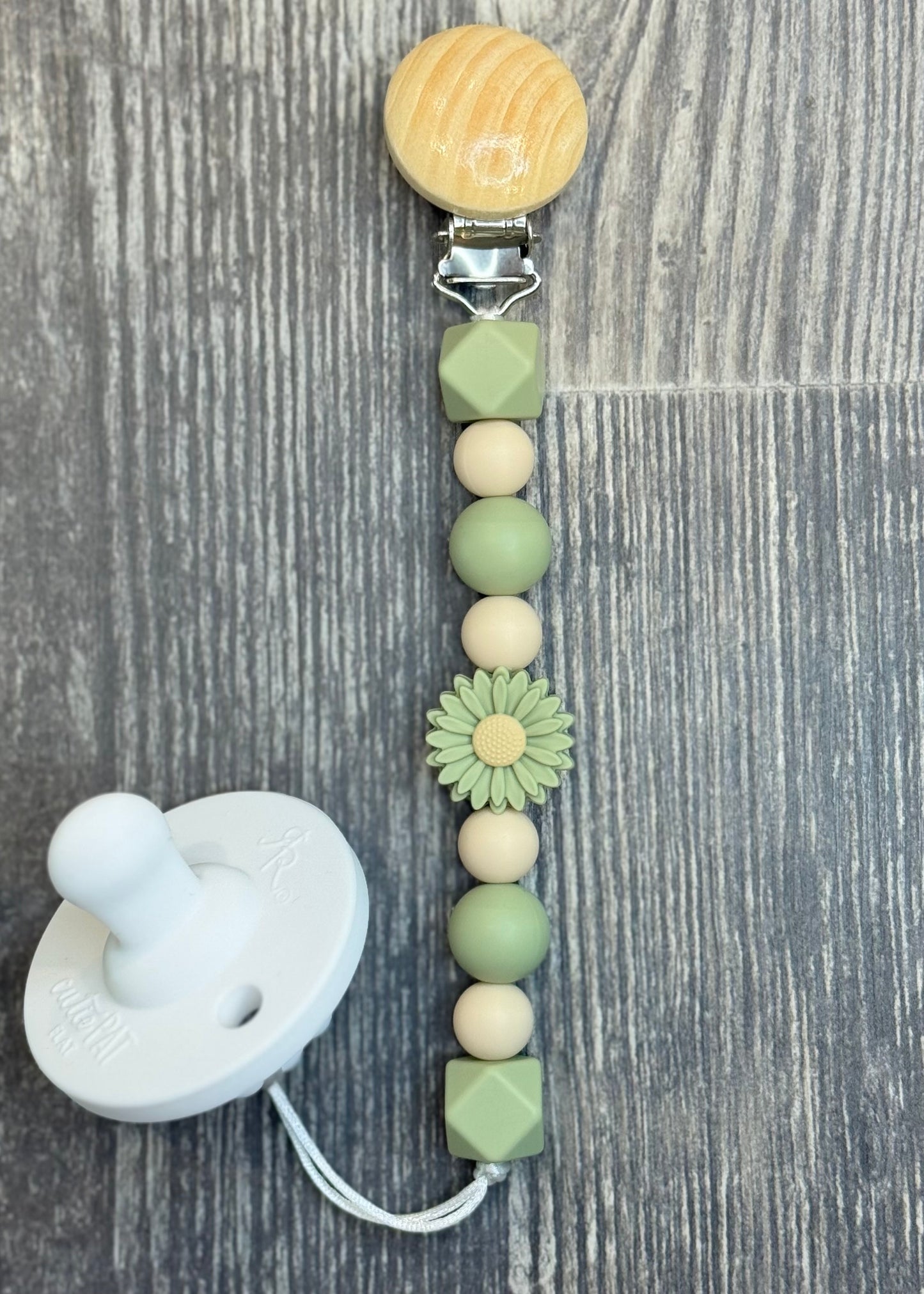 Green Flower Pacifier Clip