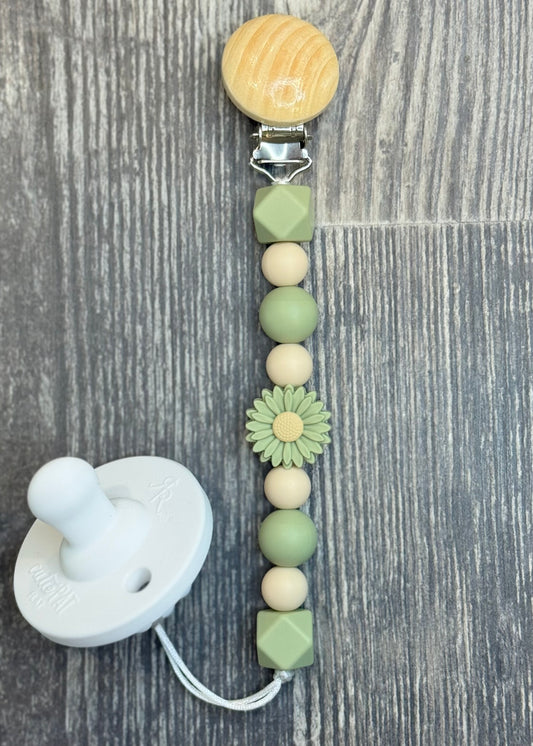 Green Flower Pacifier Clip