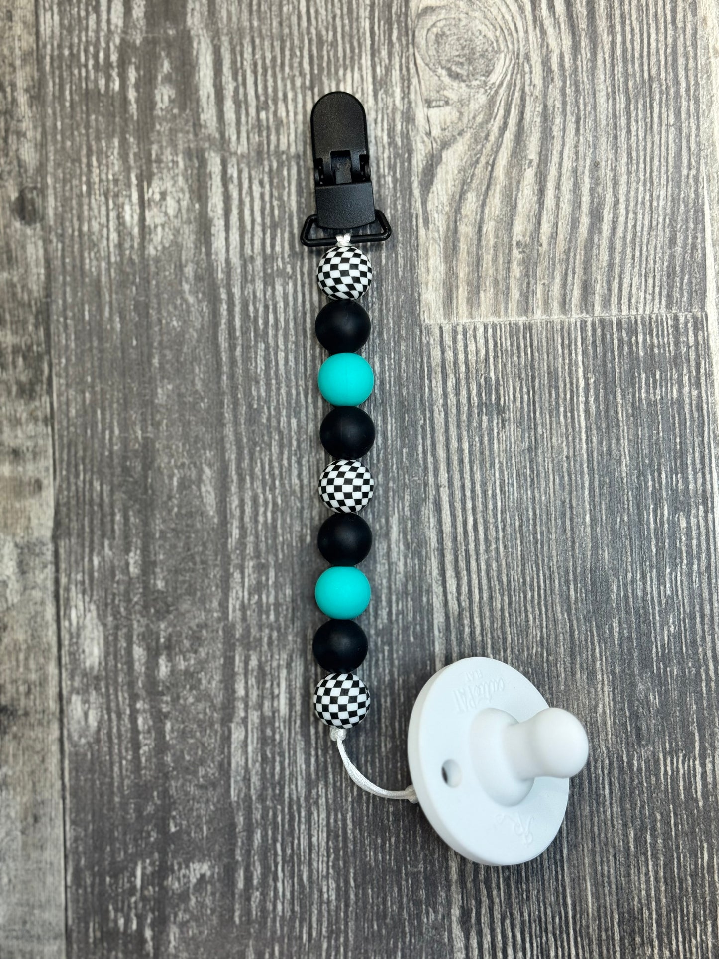 Blue Checkered Pacifier Clip