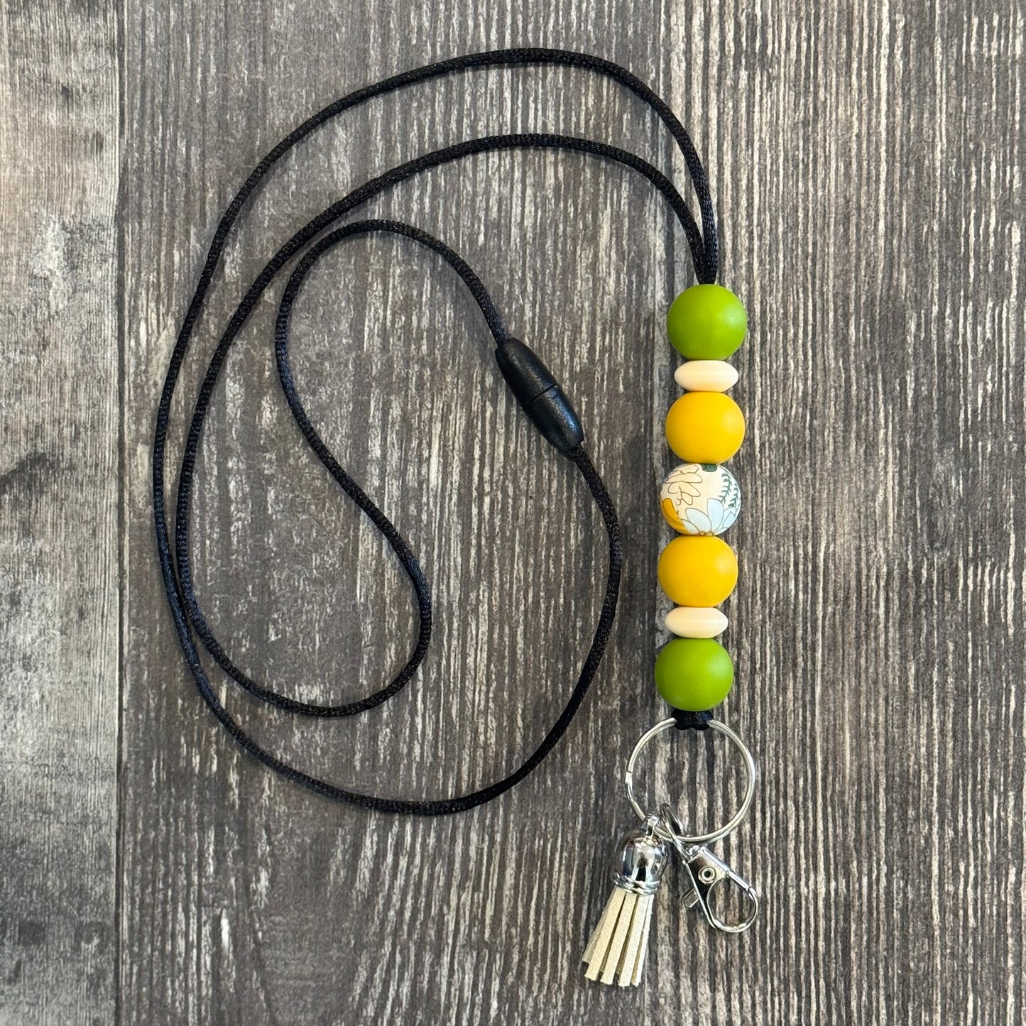Green and Yellow Flowers Lanyard