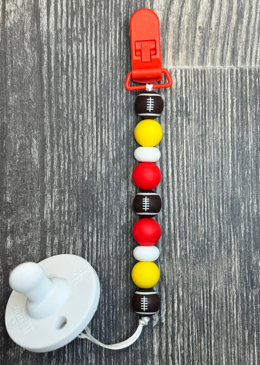 Red And Yellow Football Pacifier Clip