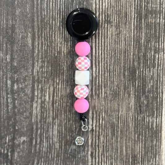 Pink Checkered Badge Reel