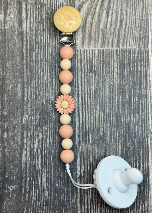 Pink Flower Pacifier Clip
