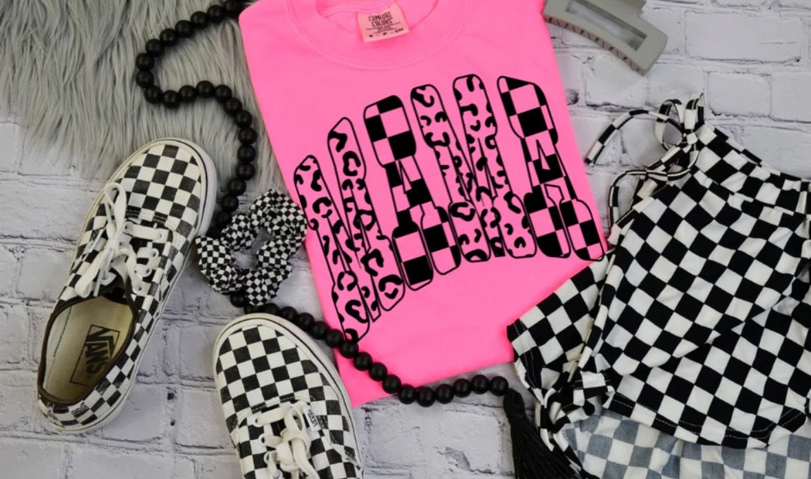Checkered and Cheetah Mama Tee Shirt