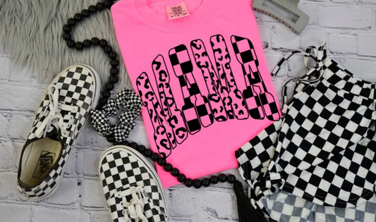 Checkered and Cheetah Mama Tee Shirt